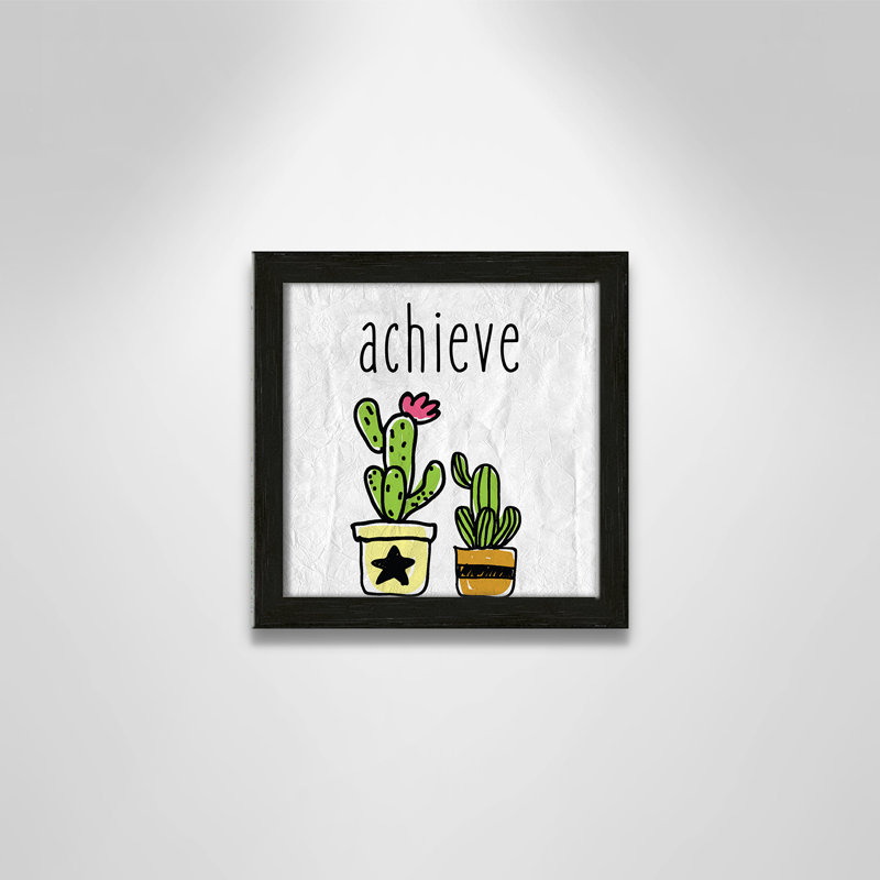 Impression sur papier Cacti C, Encadré de boîte à grain de bois noir, H 8 po x l 8 po x P 1,18 po