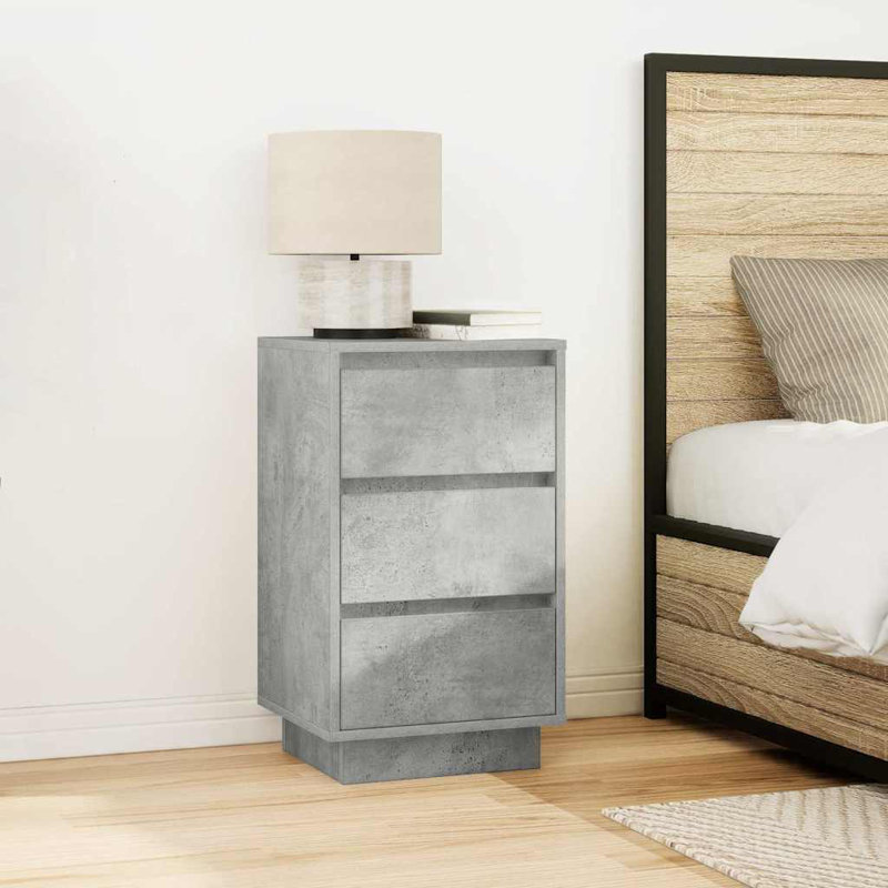 Davayah 38cm W Manufactured Wood Bedside Table, Concrete Grey