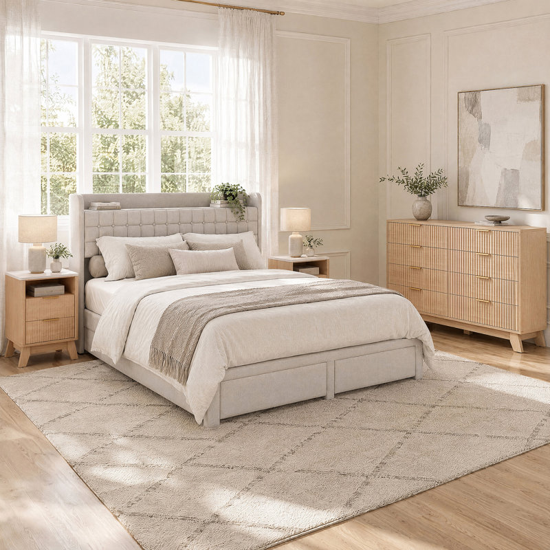 Ensemble de rangement pour chambre à coucher en bois Charvi, 8 Drawers with Nightstand