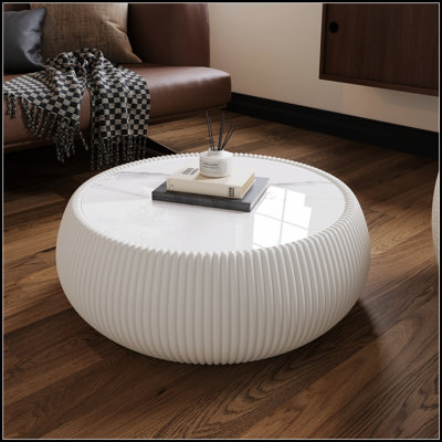 Drum Shape Leather Coffee Table For Modern Living Room Furniture, Durable And Stylish