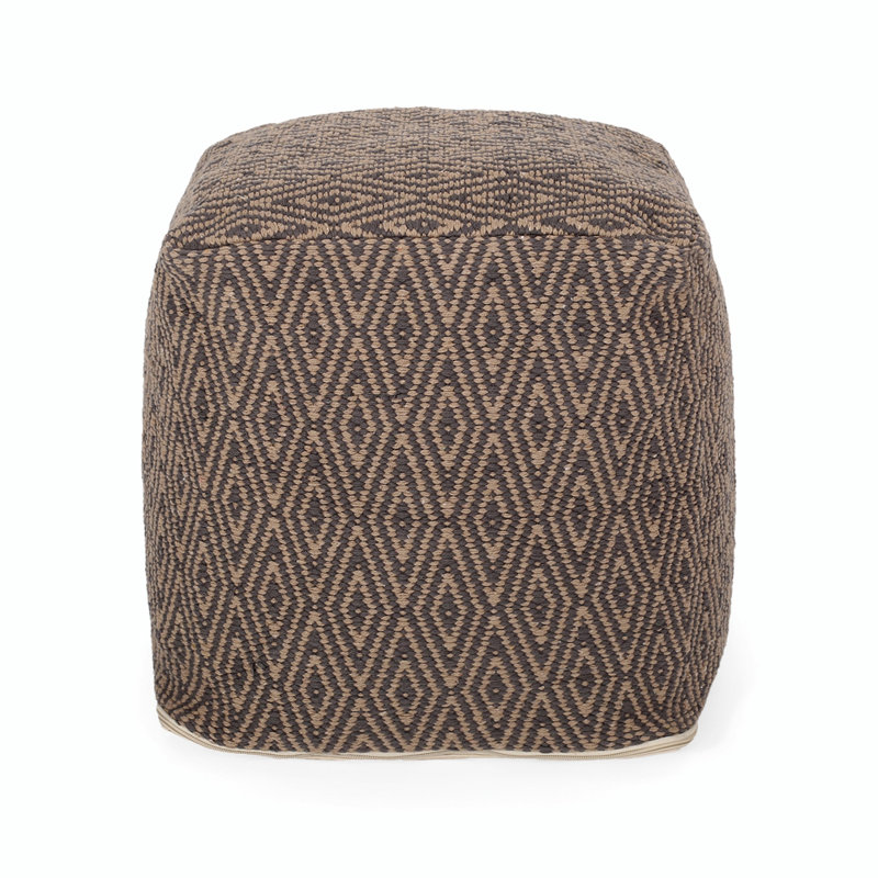 Daisia Upholstered Pouf, Gray/Brown Fabric