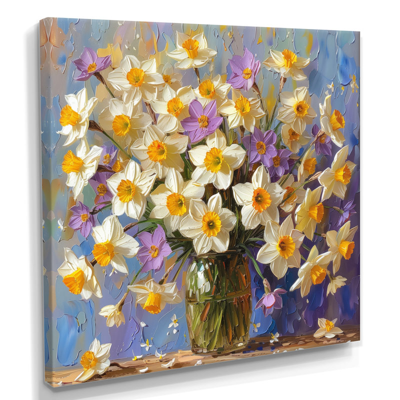 Blanc, jaune, beauté royale, jonquilles - jonquilles, salon d'art mural, Toile tendue, H 30 po x l 30 po