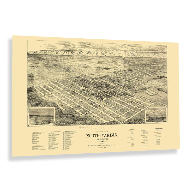 1889 North Yakima, État de Washington, H 24 po x l 36 po
