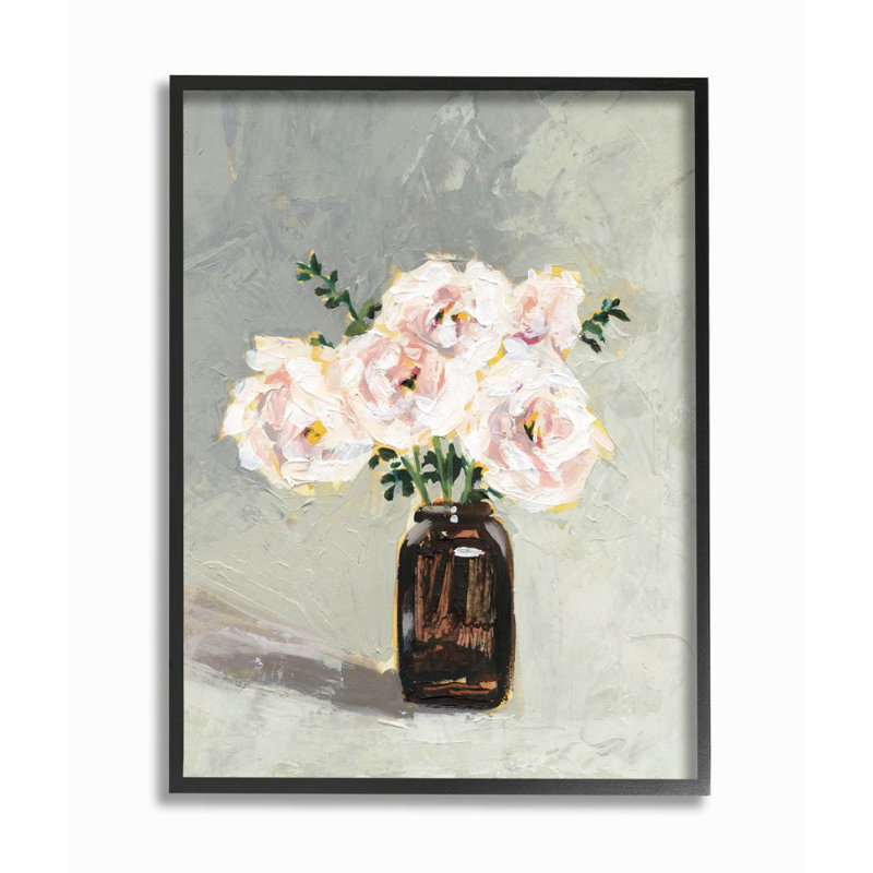 « fleur pot painting », impression sur toile, Giclée encadrée noir minuit, H 14 po x l 11 po x P 1,5 po
