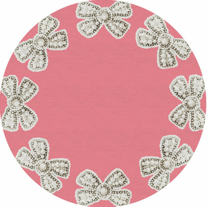 Bow Vegan Leather Round Pebble Placemat, Pink
