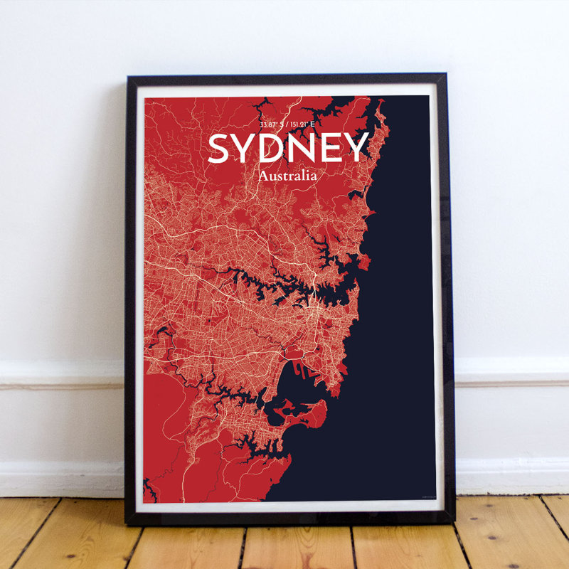 Sydney City Map - No Frame Print, 91.4cm H x 61cm W x 0.13cm D