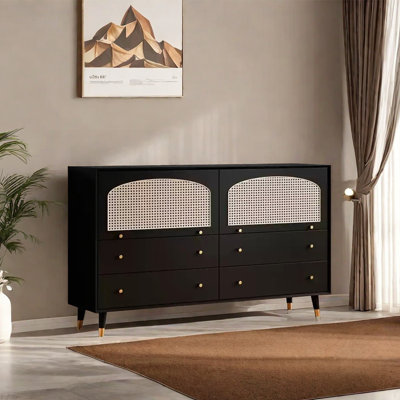 Buffet avec porte en rotin