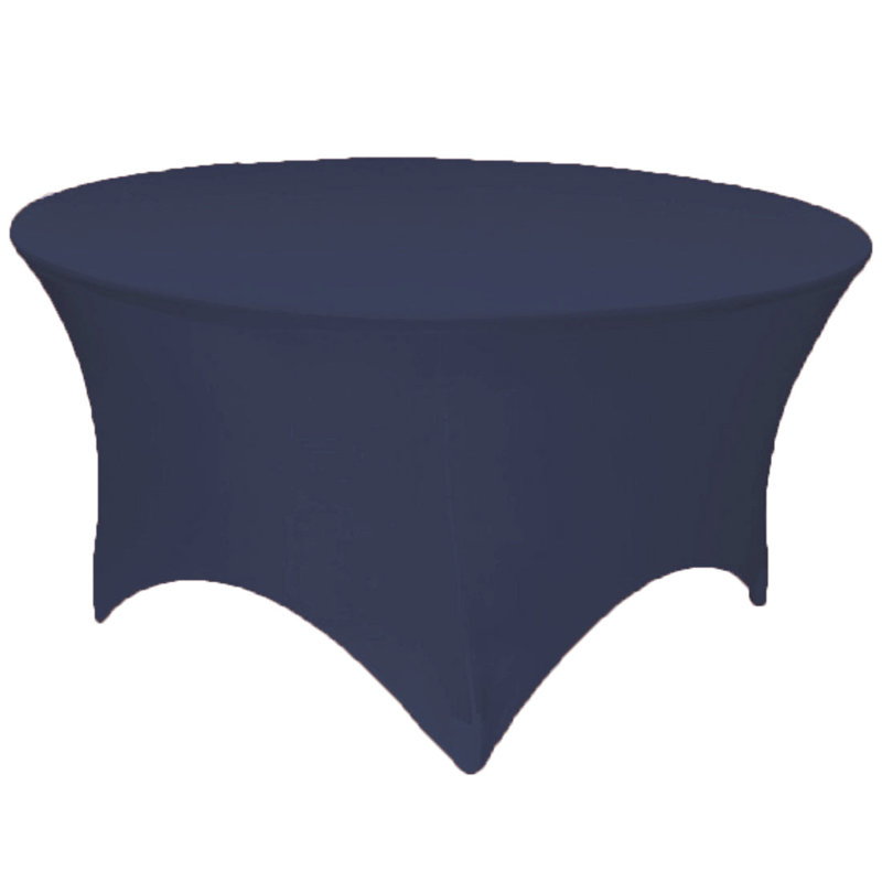 5Ft, 6Ft Round Spandex Tablecloth Tight Fitted Stretch Table Cover For Dining Wedding Banquet Party, 60" x 60", Navy Blue