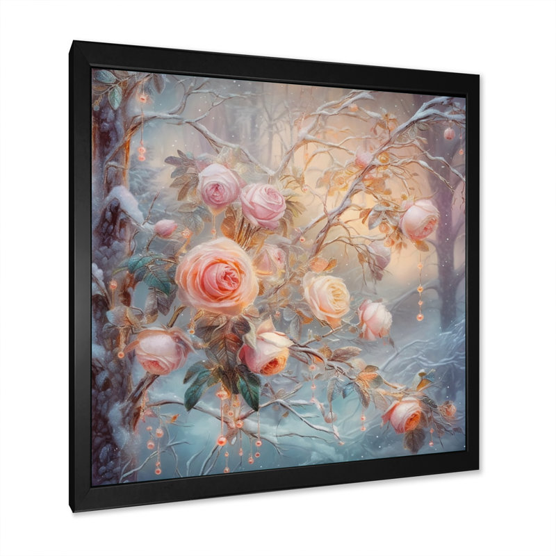 «Peach Enchanted Roses IV», reproduction sur toile, Cadre photo noir, H 16 po x l 16 po x P 1 po