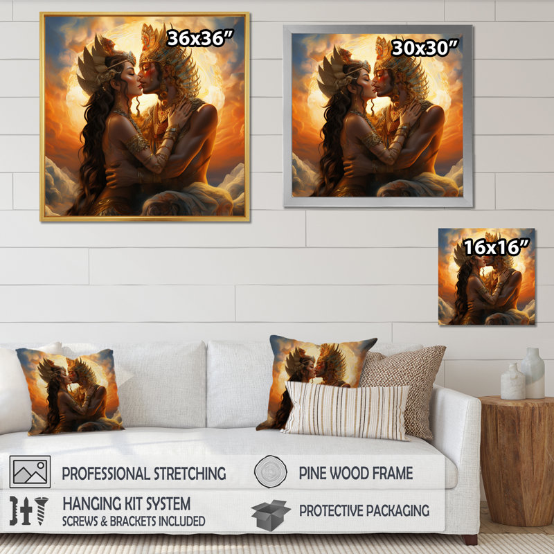 Sacred Love Divine Couple Kissing I, H 24 po x l 24 po x P 1 po, Cadre simple noir