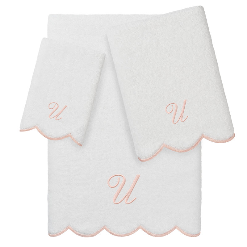 Ensemble de serviettes personnalisées 100% coton turque ADORNIA 3 pièces Linum Home Textiles, U, Blanc / Rose