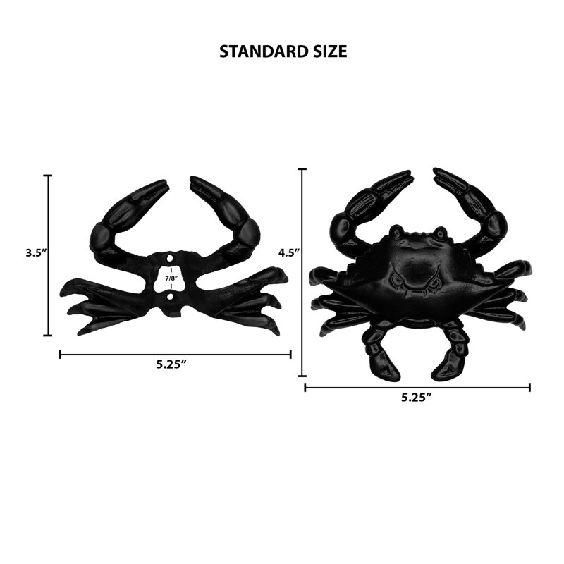 Blue Crab Door Knocker, 4.5" x 5.25" x 1.75", Matte Black
