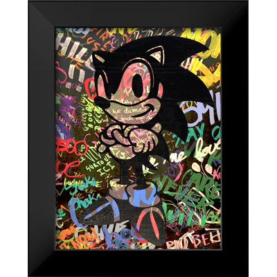 Sonic the Hedgehog Graffiti Pop Art-Giclee on Paper with Black Frame Vertical