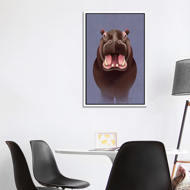 Hippo by Dieter Braun - Print on Canvas, 101.6 cm H x 66.04 cm W, White Framed