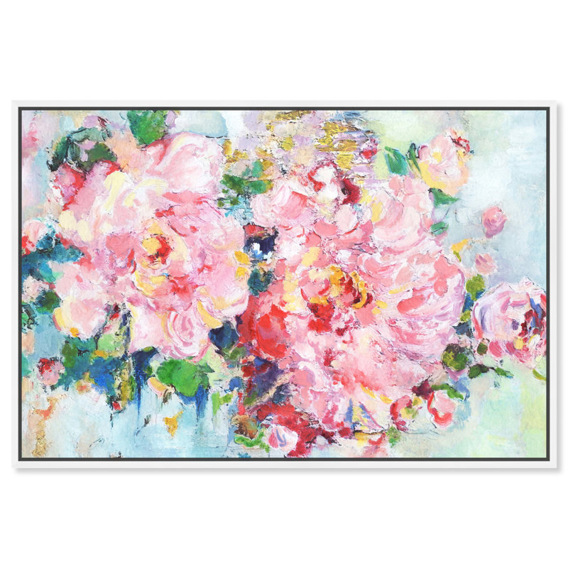 «Pretty Spring Abstract Flowers Modern Pink», cadre photo, Toile avec cadre blanc, H 30 po x l 45 po x P 1,75 po
