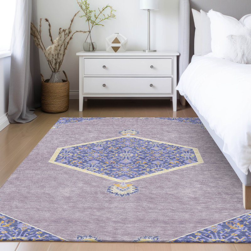 Lavender Rectangular Flat Woven Washable Synthetic Rug