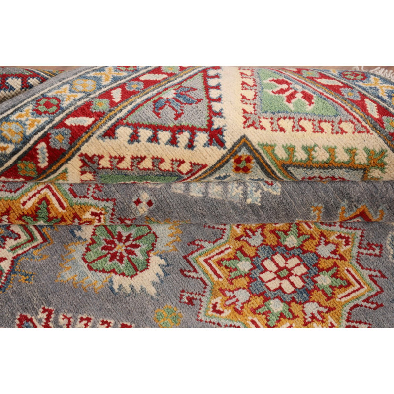 Tapis oriental gris à motif géométrique Kazak 5 x 7