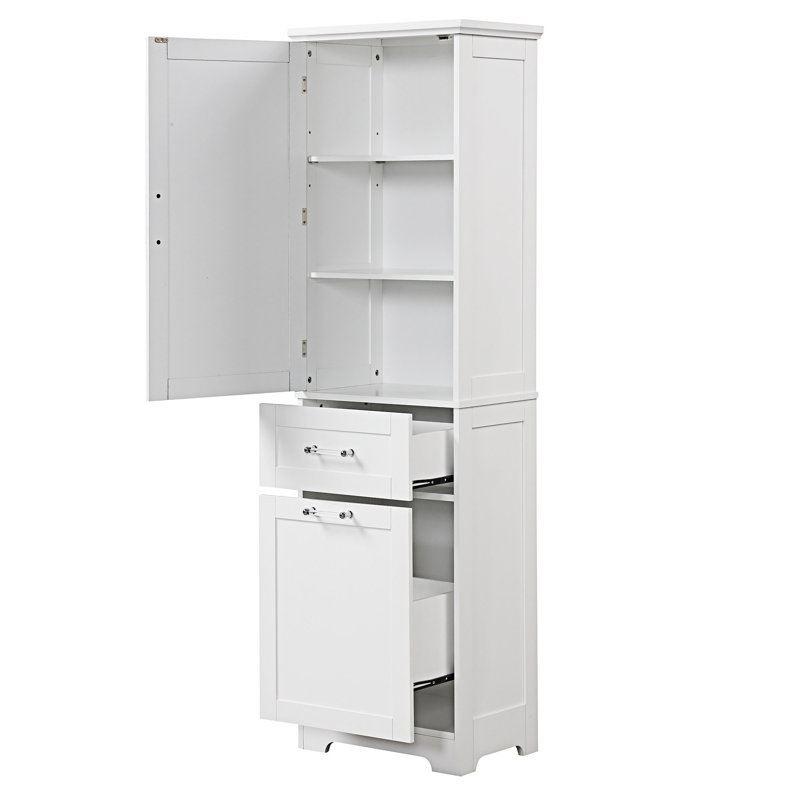 Grande armoire de rangement pour salle de bain, armoire de rangement autoportante avec deux tiroirs de taille différente et tablette réglable