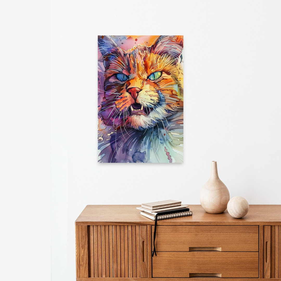 Fierce Watercolor Cat Abstract Contemporary Cat Wall Art Print