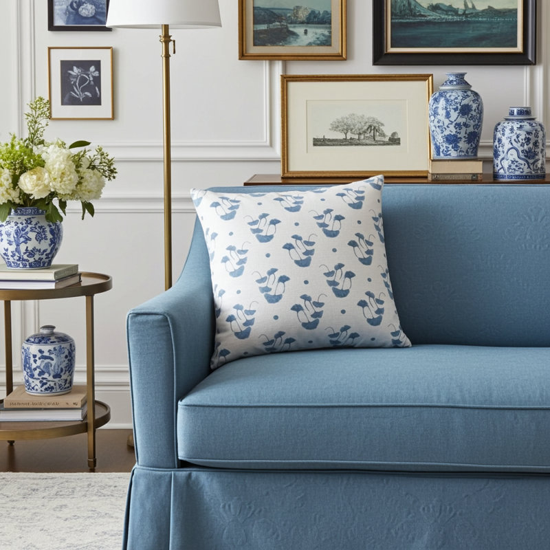 Ginkgo Square Pillow Cover & Insert, 22"H x 22"W, Chadwick Blue Floral