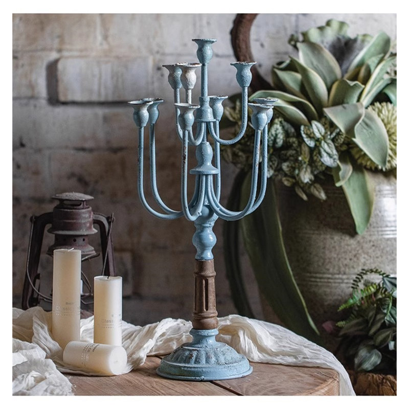 22.44'' H Metal Tabletop Candlestick, Blue