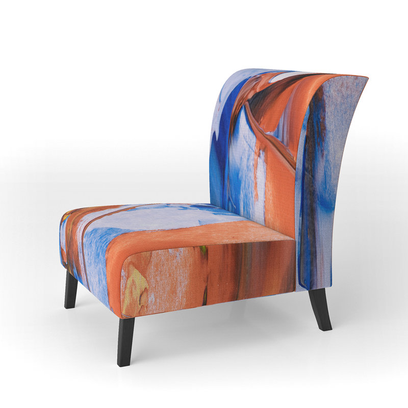 Brechta Vibrant Curve Design II - Velvet Upholstered Modern Slipper Chair, Orange/Blue