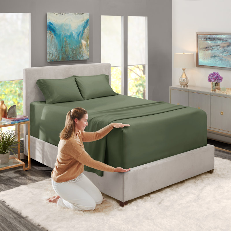 Hearth & Harbor Extra Deep Pocket 6 Piece Sheets Sets, Queen Fitted Sheet, Olive Green