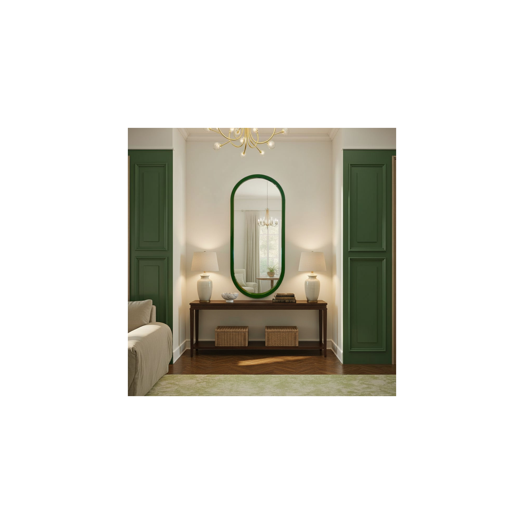Osman Glossy Intense Rust Wall Mirror, Green