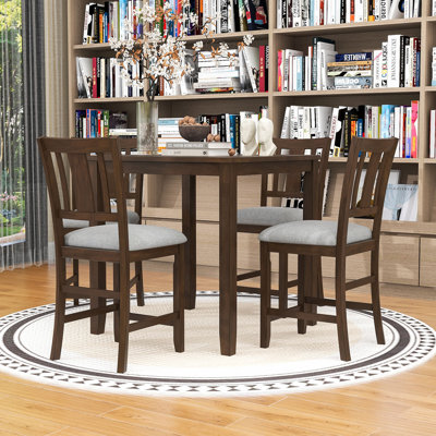 5-Piece Dining Table Set, Space-Saving Square Table and 4 Upholstered Chairs