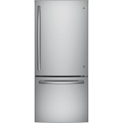 GE Appliances 33" 20.9 Cubic Feet Smudge-Resistant Bottom Freezer Refrigerator with Water and Ice Dispenser