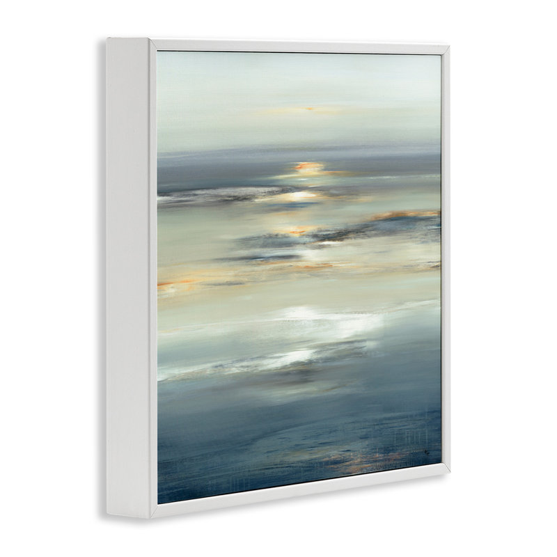 «Tranquil Nautical Sunrise Reflection» - impression, Giclée encadrée blanc bord de mer, H 24 po x l 24 po