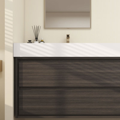 Victoria 84" Double Sink Smoke Oak Wall Mounted Modern Vanity With Acrylic Sink