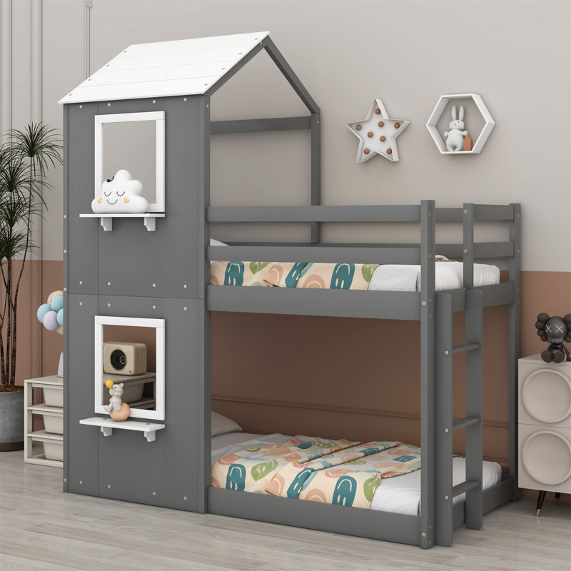 Lit superposé simple au-dessus de simple pour enfant Monhollan, Gris
