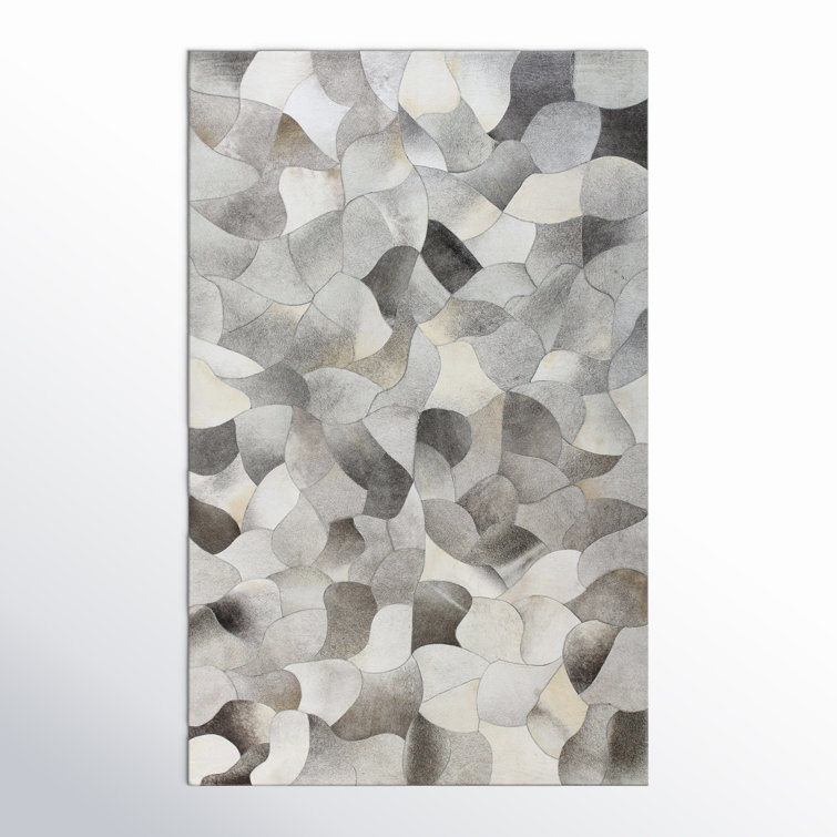 Ricci Abstract Handmade Leather Area Rug in Gray
