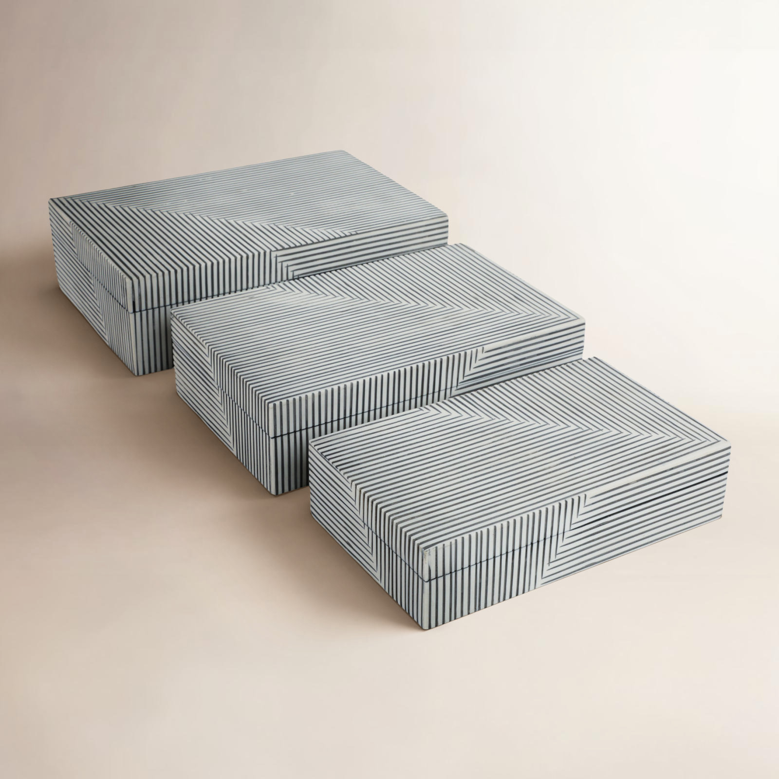 Striped Resin Decorative Box Set, Black/White