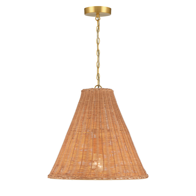 Luminaire suspendu en rotin, H 16,5 po x l 17,7 po x P 17,7 po, Naturel