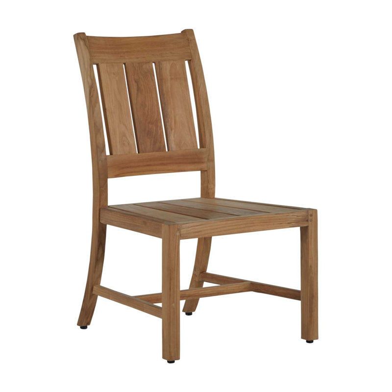 Croquet Patio Dining Side Chair with Cushions, Natural Teak, Dove Sunbrella® Linen, Welt