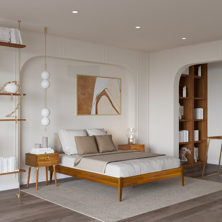 Finney Solid Wood Platform Bed without Headboard, Mid-Century Modern Bed Frame