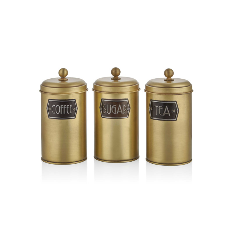 Metal Jar - Set of 3, Gold, 22cm H x 11cm W x 11cm D