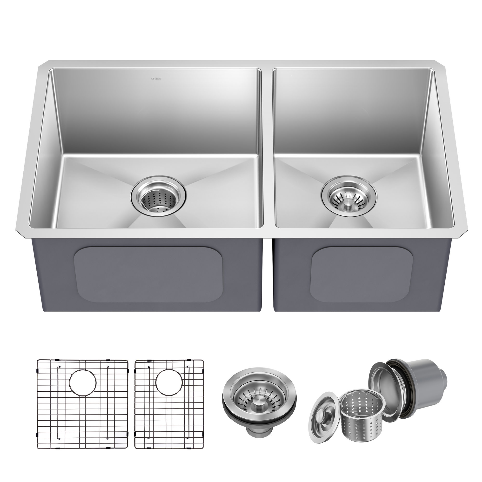 KRAUS Standart PRO™ Undermount 60/40 Double Bowl 16 Gauge Stainless Steel Kitchen Sink, 10"H x 19"W x 32.75"L