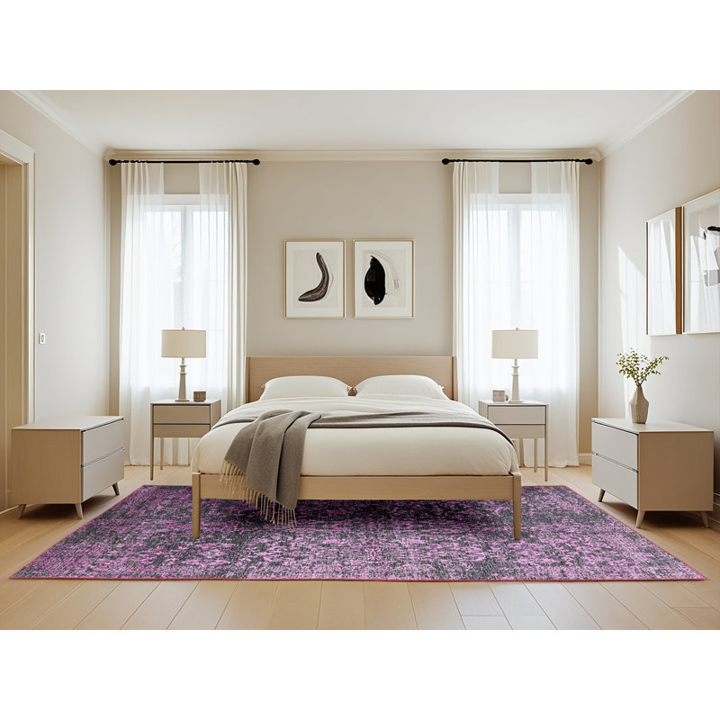 Tapis oriental rose / noir Huguenot, Rectangle 5 pi x 8 pi