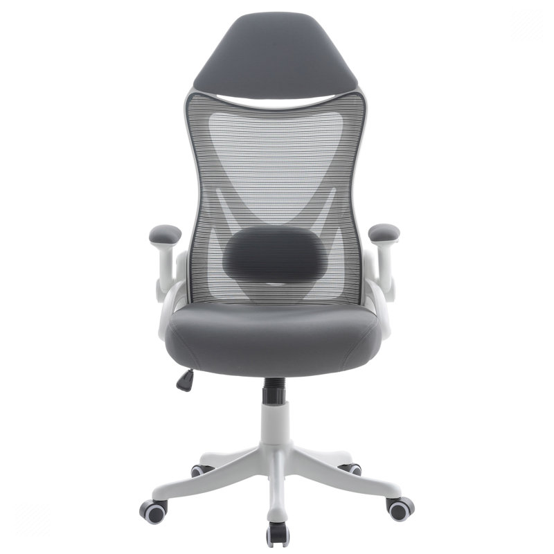 Chaise de bureau en filet Levarn, gris, Blanc