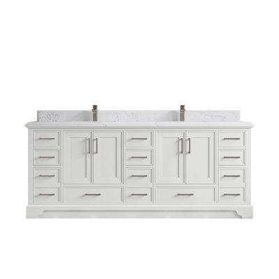 Meuble-lavabo double 84 po avec plateau en quartz Charlotte