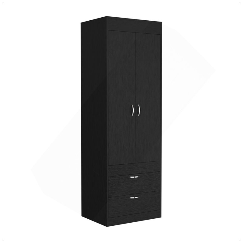 Armoire Tarento, deux tiroirs, finition wengé noir, Noir