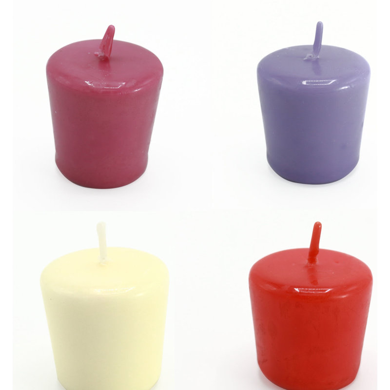 Bougies votives colorées non parfumées 24 pièces Elyon, Mauve / lavande / rouge / ivoire