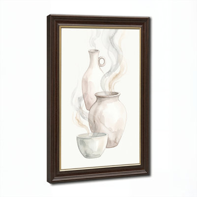 Art mural antique sur toile encadré doré pour le salon, la chambre à coucher, le bureau ou le vestibule - Décoration murale décorative avec vase fumée