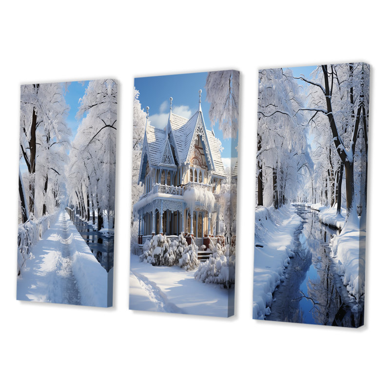 «Winter Snowy Serenity», 3 pièces sur toile, H 32 po x l 16 po, Toile tendue