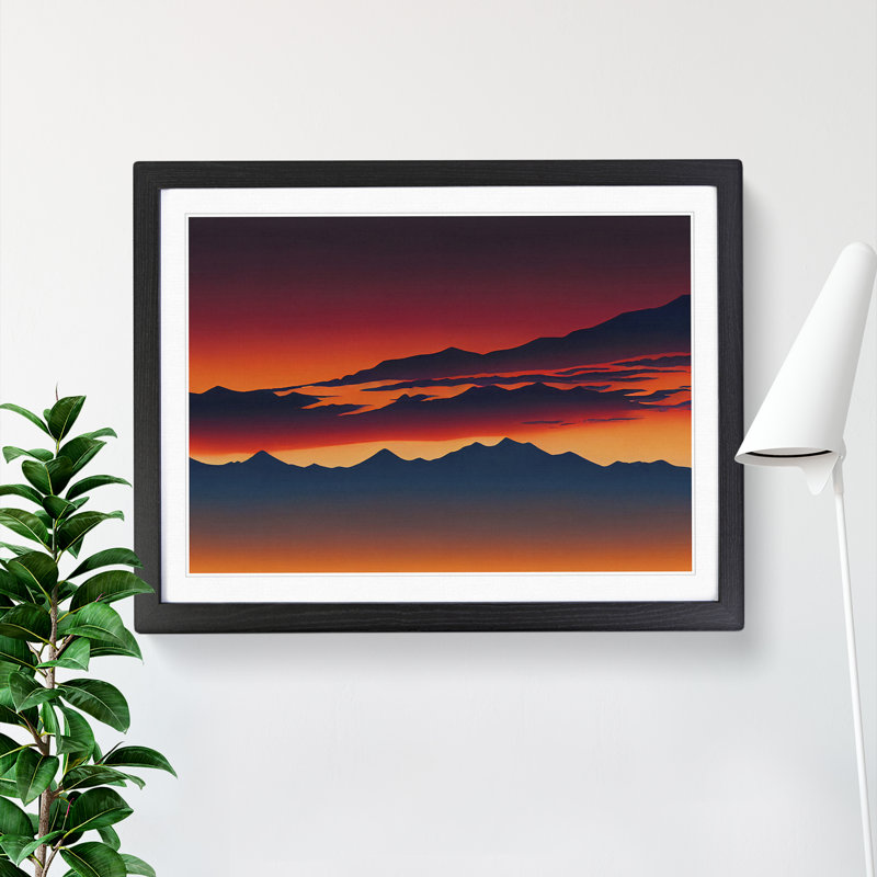 Hewarming Mountain Sunset - Single Picture Frame Print, 34cm H x 46cm W x 2cm D, Black