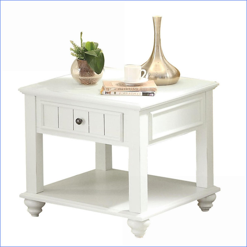 Table basse blanche avec 1 tiroir et tablette inférieure - style élégant intemporel pour le salon