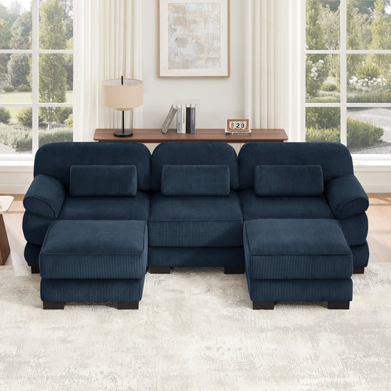 Canapé modulaire surdimensionné en U Cloud Couch Cloud, canapé 3 places avec 2 repose-pieds, coussins de siège épais et confortables, tissu en velours côtelé respirant